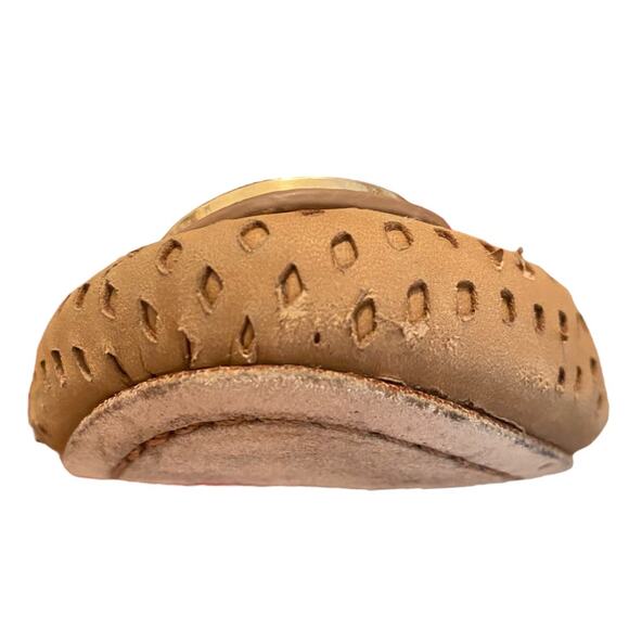 Tory Burch Size 6.5 Caroline tan flats with red elastic trim and golden logo - Picture 8 of 16